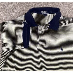 POLO Ralph Lauren Golf Men Cotton Short Sleeve Blue/Yellow Striped Pony Shirt XL
